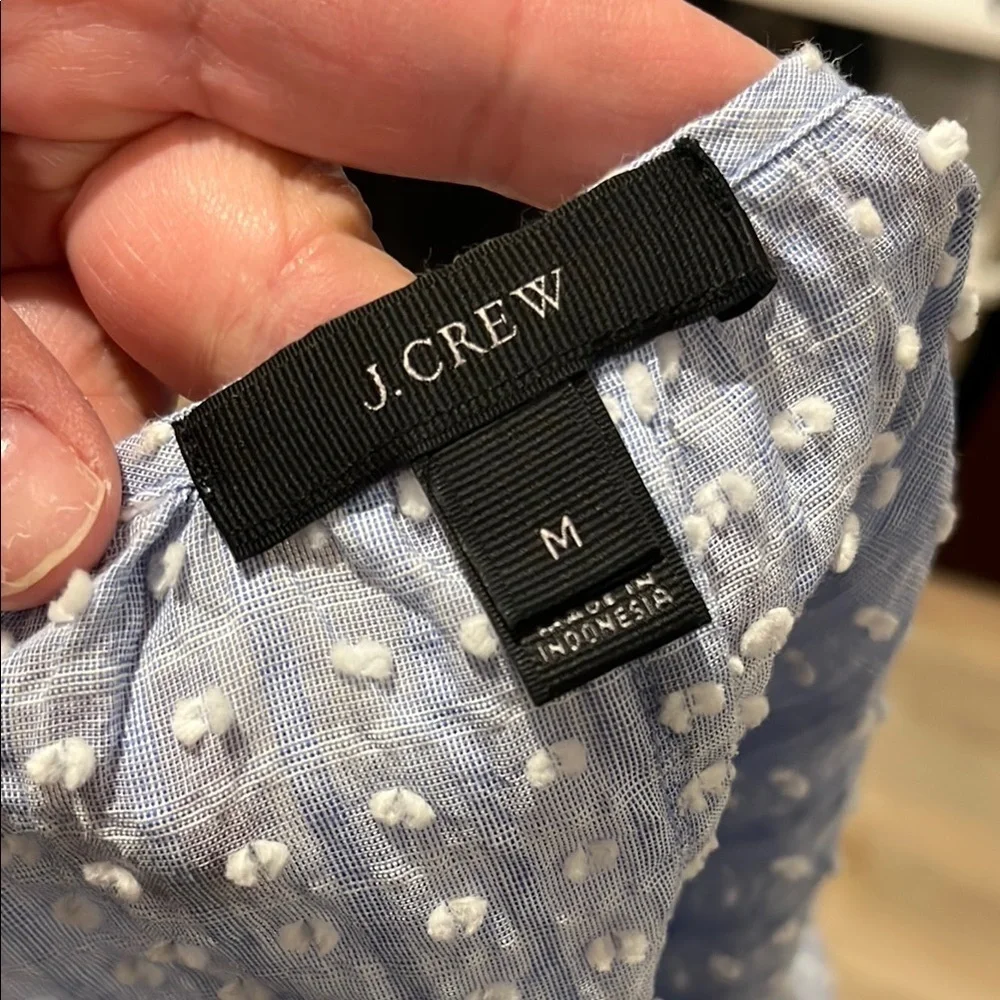 J. Crew Light Blue Textured Peasant Blouse with Tassel Tie
